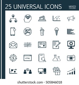 Set Of 25 Universal Editable Icons. Can Be Used For Web, Mobile And App Design. Includes Icons Such As Chemical, Coding, Brain Process And More.