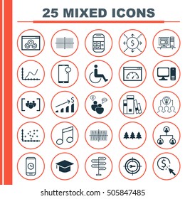 Set Of 25 Universal Editable Icons. Can Be Used For Web, Mobile And App Design. Includes Icons Such As Library, Keyword Marketing, Accessibility And More.