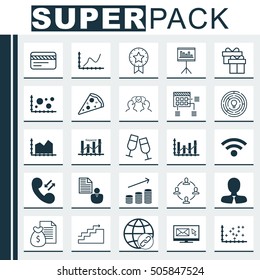 Set Of 25 Universal Editable Icons. Can Be Used For Web, Mobile And App Design. Includes Icons Such As Coins Growth, Manager, Report And More.