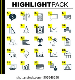 Set Of 25 Universal Editable Icons. Can Be Used For Web, Mobile And App Design. Includes Icons Such As Measurement, Money, Decorated Tree And More.