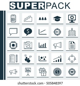 Set Of 25 Universal Editable Icons. Can Be Used For Web, Mobile And App Design. Includes Icons Such As Calculation, Present, Curriculum Vitae And More.