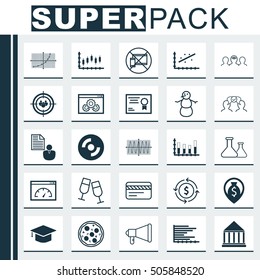 Set Of 25 Universal Editable Icons. Can Be Used For Web, Mobile And App Design. Includes Icons Such As Report, Blank Cd, Website Performance And More.