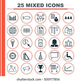 Set Of 25 Universal Editable Icons. Can Be Used For Web, Mobile And App Design. Includes Icons Such As Frozen Food, Media Campaign, Cosinus Diagram And More.