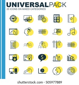 Set Of 25 Universal Editable Icons. Can Be Used For Web, Mobile And App Design. Includes Icons Such As Desktop Computer, Warranty, Innovation And More.