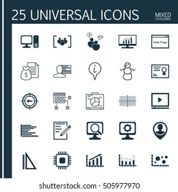 Set Of 25 Universal Editable Icons. Can Be Used For Web, Mobile And App Design. Includes Icons Such As Laptop, Market Research, Schedule And More.