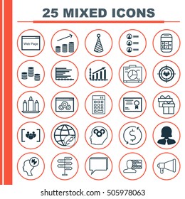 Set Of 25 Universal Editable Icons. Can Be Used For Web, Mobile And App Design. Includes Icons Such As Certificate, Job Applicants, Conference And More.