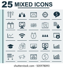 Set Of 25 Universal Editable Icons. Can Be Used For Web, Mobile And App Design. Includes Icons Such As Dynamics, Security, Report And More.
