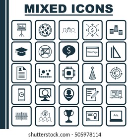 Set Of 25 Universal Editable Icons. Can Be Used For Web, Mobile And App Design. Includes Icons Such As Digital Media, Call Duration, Pin Employee And More.
