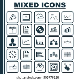 Set Of 25 Universal Editable Icons. Can Be Used For Web, Mobile And App Design. Includes Icons Such As Profit Graph, Changes Graph, Music And More.