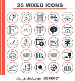 Set Of 25 Universal Editable Icons. Can Be Used For Web, Mobile And App Design. Includes Icons Such As Growth, Appointment, Business Deal And More.