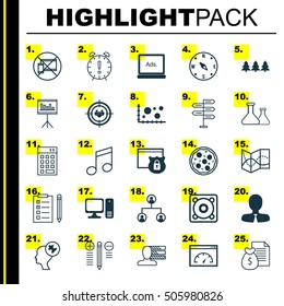 Set Of 25 Universal Editable Icons. Can Be Used For Web, Mobile And App Design. Includes Icons Such As Crotchets, Opportunity, Presentation And More.