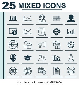 Set Of 25 Universal Editable Icons. Can Be Used For Web, Mobile And App Design. Includes Icons Such As Shopping, Keyword Optimisation, Achievement Graph And More.