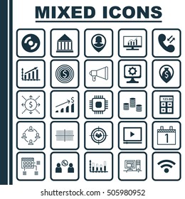 Set Of 25 Universal Editable Icons. Can Be Used For Web, Mobile And App Design. Includes Icons Such As Collaboration, Schedule, Money And More.