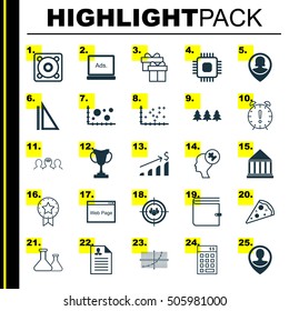 Set Of 25 Universal Editable Icons. Can Be Used For Web, Mobile And App Design. Includes Icons Such As Curriculum Vitae, Wallet, Education Center And More.