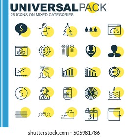 Set Of 25 Universal Editable Icons. Can Be Used For Web, Mobile And App Design. Includes Icons Such As Growth, Business Deal, Date And More.