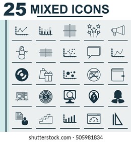 Set Of 25 Universal Editable Icons. Can Be Used For Web, Mobile And App Design. Includes Icons Such As Announcement, Plot Diagram, Computer And More.