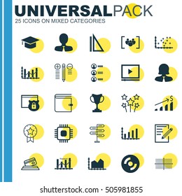 Set Of 25 Universal Editable Icons. Can Be Used For Web, Mobile And App Design. Includes Icons Such As Dynamics, Present Badge, Job Applicants And More.