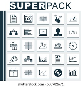 Set Of 25 Universal Editable Icons. Can Be Used For Web, Mobile And App Design. Includes Icons Such As Curriculum Vitae, Music, Profit Graph And More.