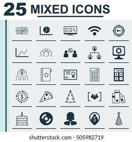 Set Of 25 Universal Editable Icons. Can Be Used For Web, Mobile And App Design. Includes Icons Such As Line Grid, Newsletter, Circle Graph And More.