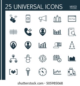 Set Of 25 Universal Editable Icons. Can Be Used For Web, Mobile And App Design. Includes Icons Such As Money Recycle, Square Diagram, Sequence Graphics And More.