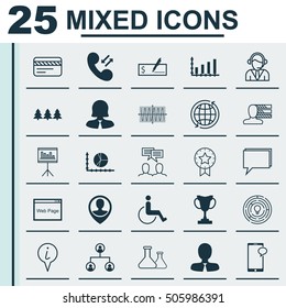 Set Of 25 Universal Editable Icons. Can Be Used For Web, Mobile And App Design. Includes Icons Such As Chemical, World, Tournament And More.