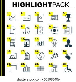 Set Of 25 Universal Editable Icons. Can Be Used For Web, Mobile And App Design. Includes Icons Such As Chip, Financial, SEO Brainstorm And More.