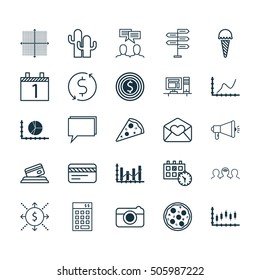 Set Of 25 Universal Editable Icons. Can Be Used For Web, Mobile And App Design. Includes Icons Such As Business Goal, Money Trasnfer, Appointment And More.