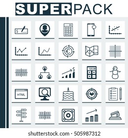 Set Of 25 Universal Editable Icons. Can Be Used For Web, Mobile And App Design. Includes Icons Such As Coding, Cosinus Diagram, Road Map And More.
