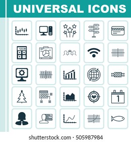 Set Of 25 Universal Editable Icons. Can Be Used For Web, Mobile And App Design. Includes Icons Such As Agenda, Decorated Tree, Achievement Graph And More.