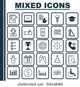 Set Of 25 Universal Editable Icons. Can Be Used For Web, Mobile And App Design. Includes Icons Such As Cellular Data, Job Applicants, Winter And More.