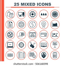 Set Of 25 Universal Editable Icons. Can Be Used For Web, Mobile And App Design. Includes Icons Such As Money Trasnfer, Holiday Ornament, Website Performance And More.