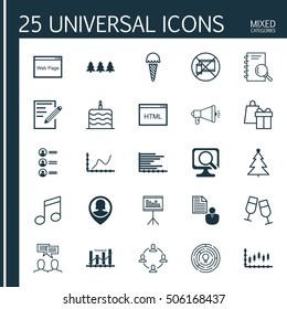 Set Of 25 Universal Editable Icons. Can Be Used For Web, Mobile And App Design. Includes Icons Such As Frozen Food, Analysis, Stock Market And More.