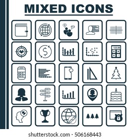Set Of 25 Universal Editable Icons. Can Be Used For Web, Mobile And App Design. Includes Icons Such As Pin Employee, Human Mind, Decorated Tree And More.