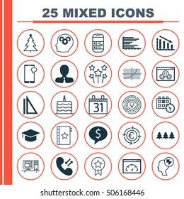 Set Of 25 Universal Editable Icons. Can Be Used For Web, Mobile And App Design. Includes Icons Such As Business Deal, Loading Speed, Date And More.