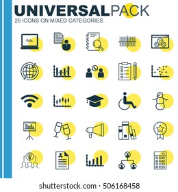 Set Of 25 Universal Editable Icons. Can Be Used For Web, Mobile And App Design. Includes Icons Such As Winter, Phone Conference, Digital Media And More.