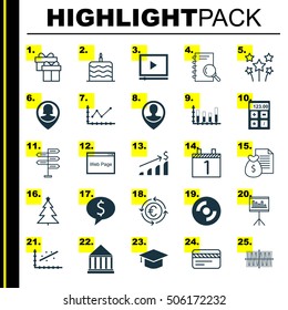 Set Of 25 Universal Editable Icons. Can Be Used For Web, Mobile And App Design. Includes Icons Such As Currency Recycle, Bank Card, Segmented Bar Graph And More.
