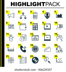 Set Of 25 Universal Editable Icons. Can Be Used For Web, Mobile And App Design. Includes Icons Such As Graphical Grid, Report, Tree Structure And More.
