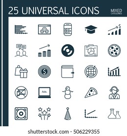 Set Of 25 Universal Editable Icons. Can Be Used For Web, Mobile And App Design. Includes Icons Such As Pizza Meal, Chemical, Line Graph And More.