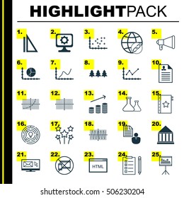 Set Of 25 Universal Editable Icons. Can Be Used For Web, Mobile And App Design. Includes Icons Such As Report, Measurement, Education Center And More.