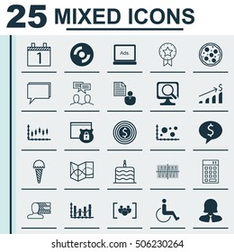 Set Of 25 Universal Editable Icons. Can Be Used For Web, Mobile And App Design. Includes Icons Such As Digital Media, Agenda, Business Goal And More.
