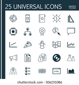 Set Of 25 Universal Editable Icons. Can Be Used For Web, Mobile And App Design. Includes Icons Such As Sinus Graph, Money, Chip And More.