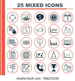 Set Of 25 Universal Editable Icons. Can Be Used For Web, Mobile And App Design. Includes Icons Such As World, Cosinus Diagram, Tournament And More.