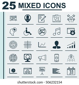 Set Of 25 Universal Editable Icons. Can Be Used For Web, Mobile And App Design. Includes Icons Such As Announcement, Laptop, Manager And More.