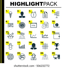 Set Of 25 Universal Editable Icons. Can Be Used For Web, Mobile And App Design. Includes Icons Such As Collaborative Solution, World, Business Woman And More.
