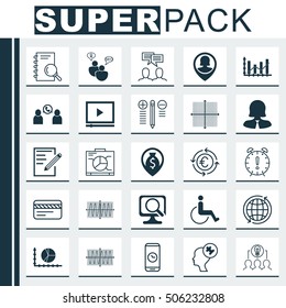Set Of 25 Universal Editable Icons. Can Be Used For Web, Mobile And App Design. Includes Icons Such As Collaborative Solution, Video Player, Discussion And More.