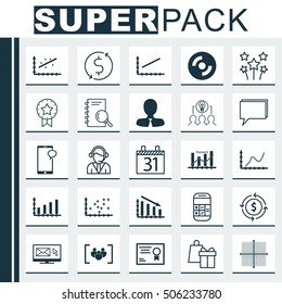 Set Of 25 Universal Editable Icons. Can Be Used For Web, Mobile And App Design. Includes Icons Such As Operator, Money Recycle, Fail Graph And More.