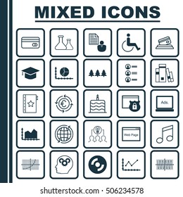 Set Of 25 Universal Editable Icons. Can Be Used For Web, Mobile And App Design. Includes Icons Such As Celebration Cake, Library, Blank Cd And More.