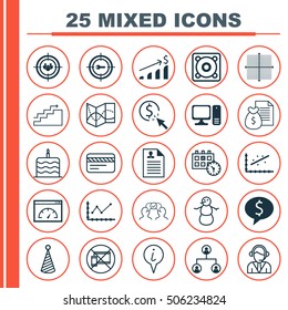 Set Of 25 Universal Editable Icons. Can Be Used For Web, Mobile And App Design. Includes Icons Such As Keyword Marketing, Operator, Graphical Grid And More.