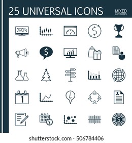 Set Of 25 Universal Editable Icons. Can Be Used For Web, Mobile And App Design. Includes Icons Such As Chemical, Business Deal, Achievement Graph And More.