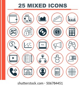 Set Of 25 Universal Editable Icons. Can Be Used For Web, Mobile And App Design. Includes Icons Such As Tree Structure, Forbidden Mobile, Report And More.